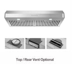 Everkitch 30 Inch Ducted Under Cabinet Range Hood, Stainless Steel, 400 CFM