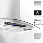 IKTCH Wall Mount Range Hood 30 Inch Tempered Glass Stainless Steel, 900 CFM - IKP03-30