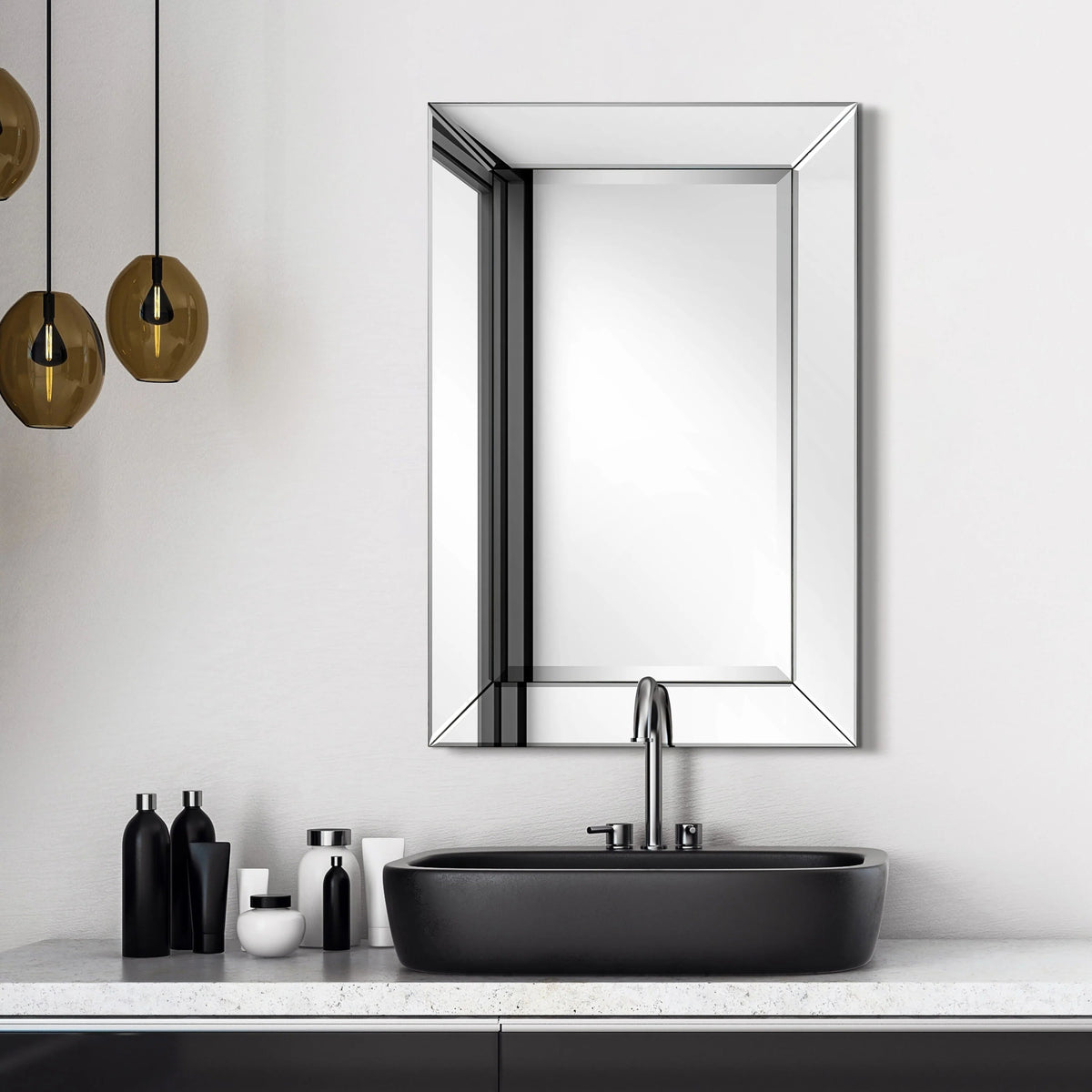 Rectangular Clear Beveled Wall Mirror - 3 Sizes