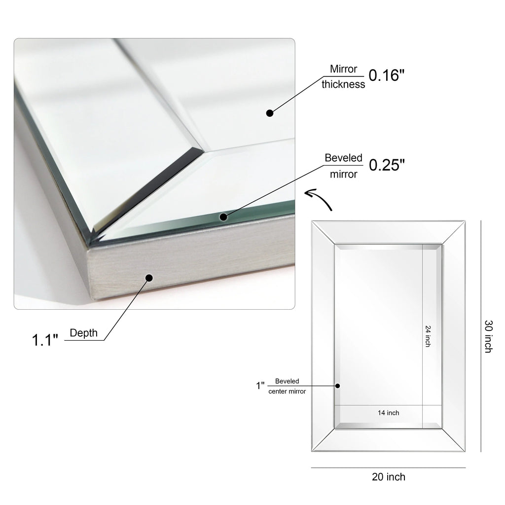 Rectangular Clear Beveled Wall Mirror - 3 Sizes
